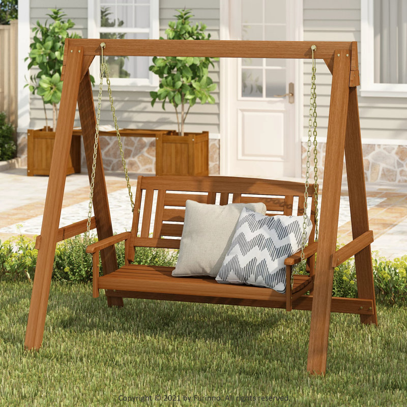 Millwood Pines Fina Hardwood Hanging Porch Swing with Stand Reviews Wayfair Canada